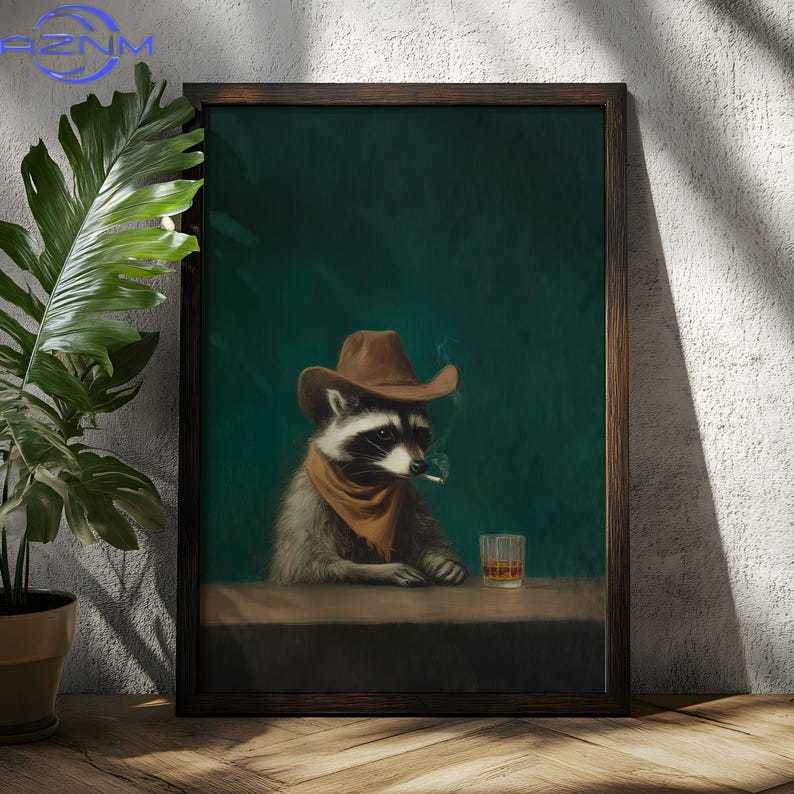 Home Bar Lounge - AZNM Vintage Grappige Rokende Wasbeer Cowboy