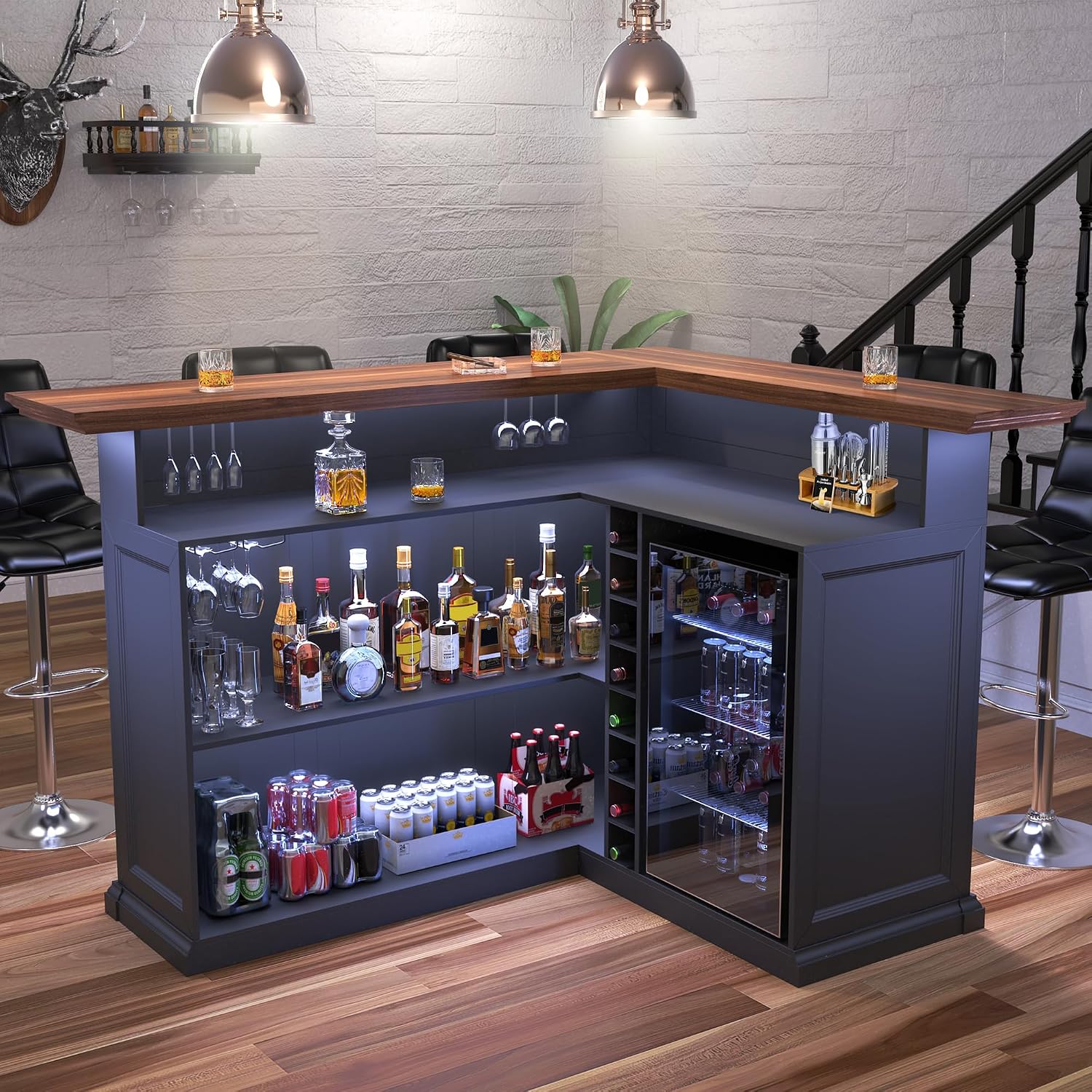 Home Bar And Cabinet - L-vormige thuiskast met koelkastruimte, extra grote