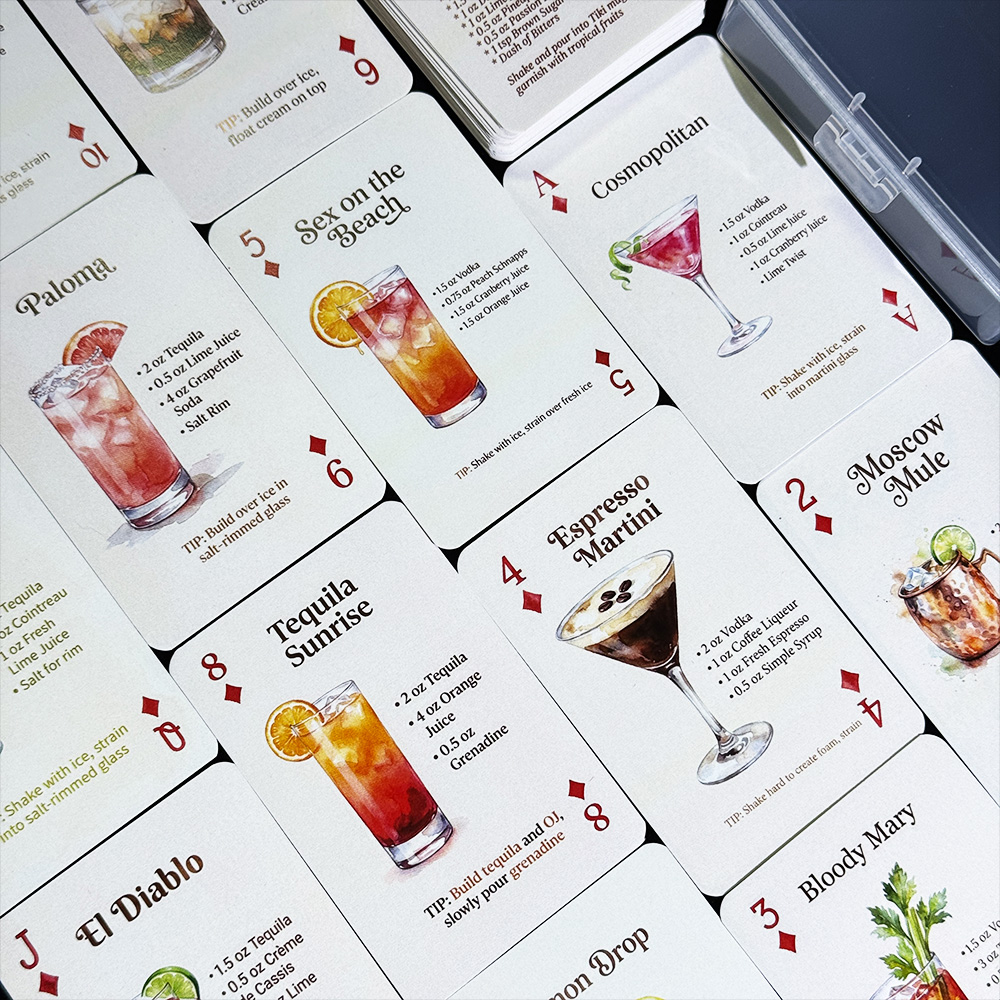 54-kaarten deck met originele  - Cocktail Recipe Book recensie en prijs